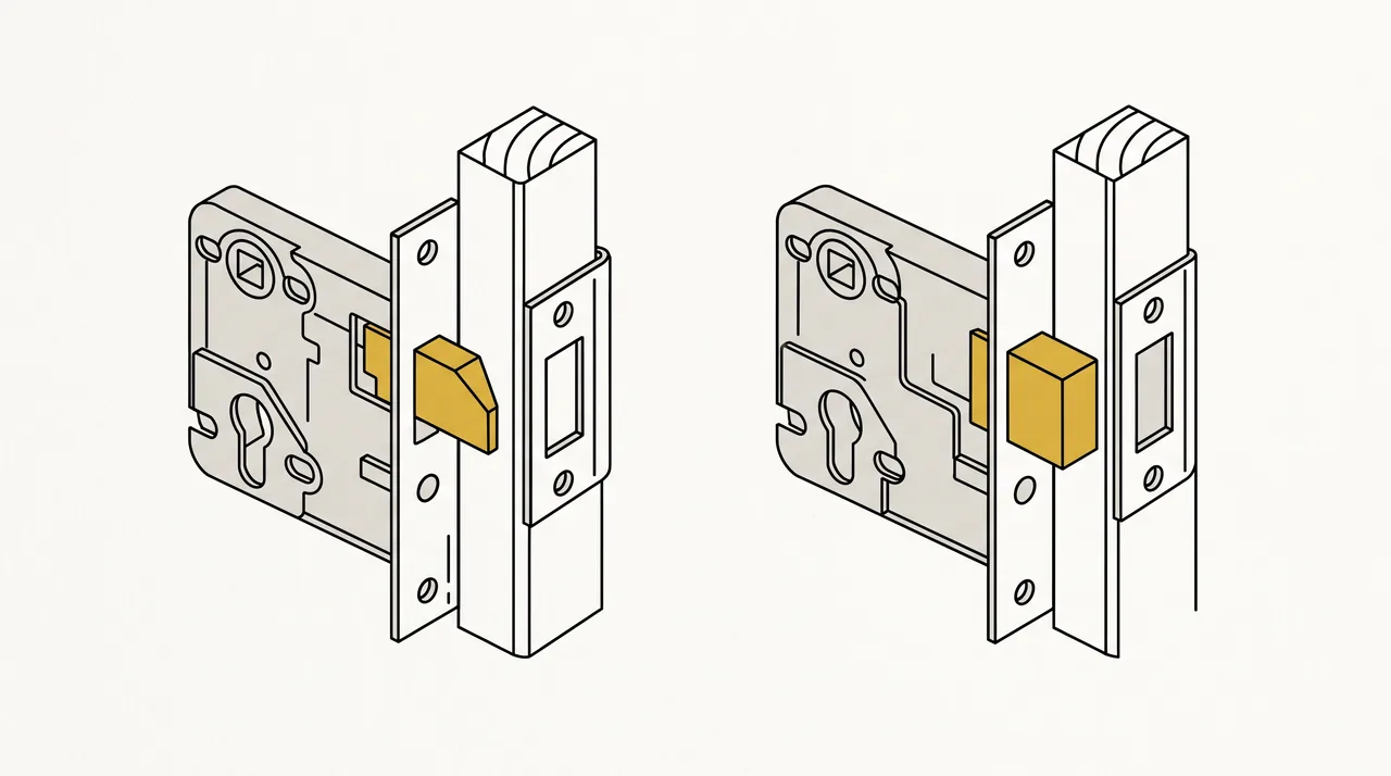 Dessin au trait comparant une porte claquée et une porte fermée à clé, vues en coupe